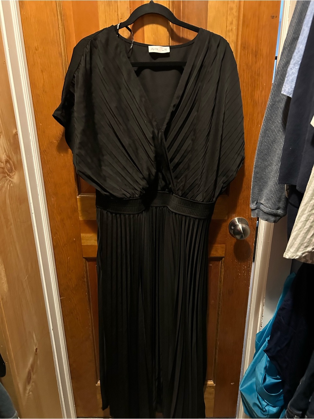 City Chic Black Pleated Maxi Dress